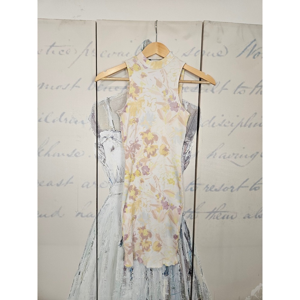 Ted Baker Bodycon Mini Dress 0 Cream Floral Cutout‎ Back Ribbed High Neck Summer